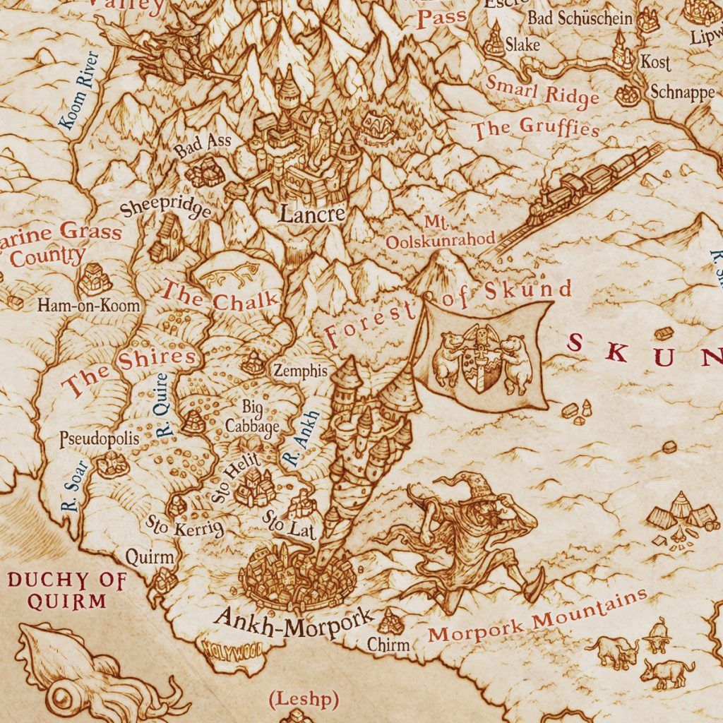 1 Of 12 Terry Pratchett Mappa Discworld Map Great Atuin Sepia Ankh Morpork Closeup 1024x1024