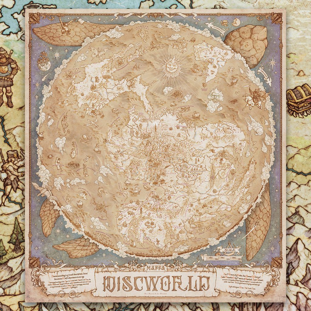 1 Of 9 Terry Pratchett Mappa Discworld Map Great Atuin Sepia Illustration Colourback 1024x1024